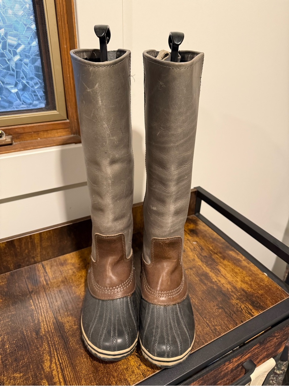 Tall Sorel Slimpack Two-Tone Waterproof Winter Boots - Gray and Brown